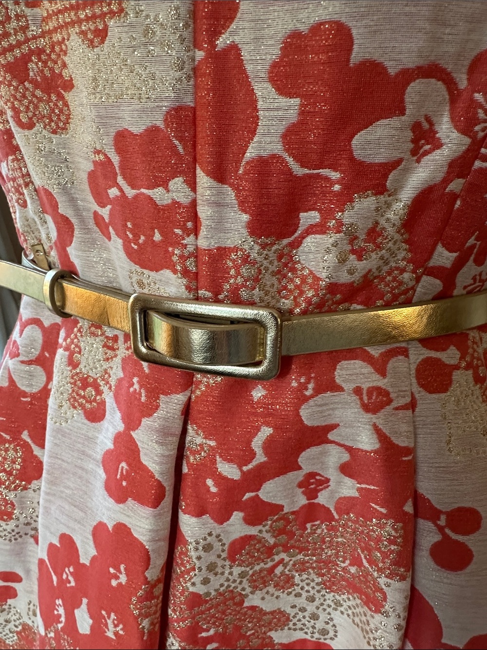 NWT Tahari Arthur Levine Retro Coral and Gold Brocade Cocktail Dress “Bonnie” - Picture 3 of 15